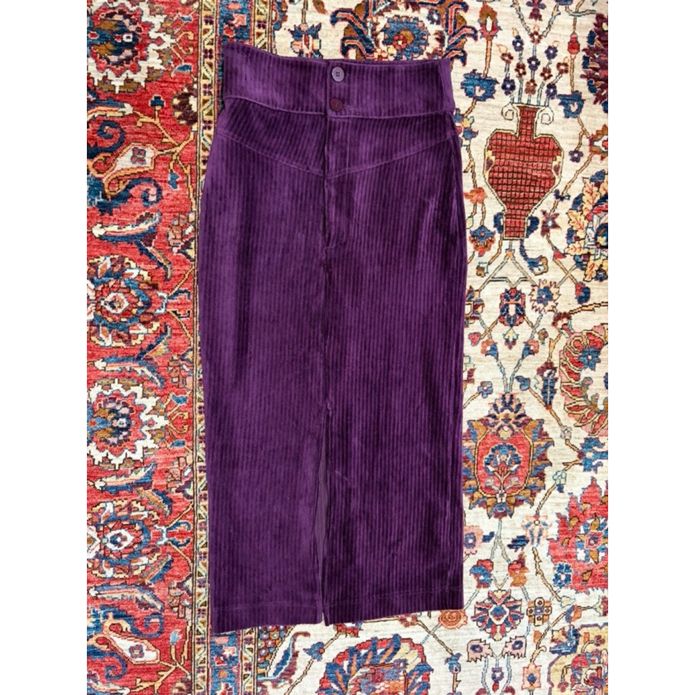 Free People Ribbed Velour Midi Skirt Purple S High Waist Bodycon Lounge